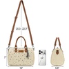 image:imageWrangler Rhinestone Denim Barrel Bag for Women Crossbody Satchel Purse  Bling Rhinestones and Rivets with Detachable Charm Wear as Crossbody Shoulder or Handle for Concerts and Everyday OutingsBiege