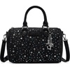image:imageWrangler Rhinestone Denim Barrel Bag for Women Crossbody Satchel Purse  Bling Rhinestones and Rivets with Detachable Charm Wear as Crossbody Shoulder or Handle for Concerts and Everyday OutingsBlack