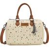 image:imageWrangler Rhinestone Denim Barrel Bag for Women Crossbody Satchel Purse  Bling Rhinestones and Rivets with Detachable Charm Wear as Crossbody Shoulder or Handle for Concerts and Everyday OutingsBiege