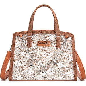 image:imageWrangler Lace Tote Bag for Women Medium Crossbody Top Handle Handbags Ladies Satchel Elegant Purse Charms for Wedding GiftBrown