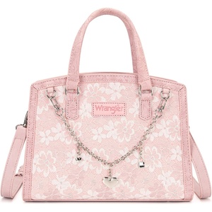 image:imageWrangler Lace Tote Bag for Women Medium Crossbody Top Handle Handbags Ladies Satchel Elegant Purse Charms for Wedding GiftPink