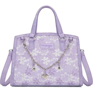 image:imageWrangler Lace Tote Bag for Women Medium Crossbody Top Handle Handbags Ladies Satchel Elegant Purse Charms for Wedding GiftPurple