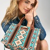 image:imageWrangler Purse Western Aztec Tote Bag Women Top Handle Handbags with Detachable Strap  WesternAngel Diamond Turquoiseguitar Strap M