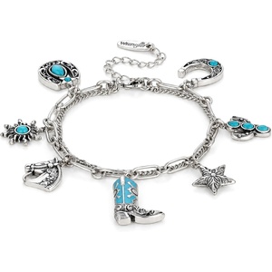 image:imageWrangler Turquoise Charm Bracelets for Women Turquoise Jewelry for Women  14k GoldSilver Plated Bracelet Stack Western Turquoise Jewelry Country Jewelry with Gift BoxSilver Green  D