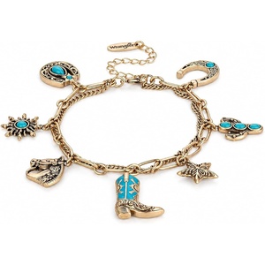 image:imageWrangler Turquoise Charm Bracelets for Women Turquoise Jewelry for Women  14k GoldSilver Plated Bracelet Stack Western Turquoise Jewelry Country Jewelry with Gift BoxGold Green  D