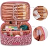 image:imageWrangler Travel Makeup Bag 2pcs Set Cosmetic Bag with Makeup Brush Holder  Portable Make Up OrganizerLarge Toiletry Bag with Divider and Handle for WomenLeopardPink