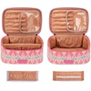 image:imageWrangler Travel Makeup Bag 2pcs Set Cosmetic Bag with Makeup Brush Holder  Portable Make Up OrganizerLarge Toiletry Bag with Divider and Handle for WomenAztecPink