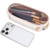 image:imageWrangler Travel Makeup Bag 2pcs Set Cosmetic Bag with Makeup Brush Holder  Portable Make Up OrganizerLarge Toiletry Bag with Divider and Handle for WomenTan