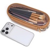 image:imageWrangler Travel Makeup Bag 2pcs Set Cosmetic Bag with Makeup Brush Holder  Portable Make Up OrganizerLarge Toiletry Bag with Divider and Handle for WomenLeopardKhaki