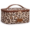 image:imageWrangler Travel Makeup Bag 2pcs Set Cosmetic Bag with Makeup Brush Holder  Portable Make Up OrganizerLarge Toiletry Bag with Divider and Handle for WomenLeopard