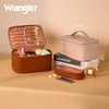 image:imageWrangler Travel Makeup Bag 2pcs Set Cosmetic Bag with Makeup Brush Holder  Portable Make Up OrganizerLarge Toiletry Bag with Divider and Handle for WomenLight Brown