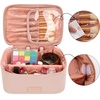 image:imageWrangler Travel Makeup Bag 2pcs Set Cosmetic Bag with Makeup Brush Holder  Portable Make Up OrganizerLarge Toiletry Bag with Divider and Handle for WomenLight Pink