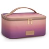 image:imageWrangler Travel Makeup Bag 2pcs Set Cosmetic Bag with Makeup Brush Holder  Portable Make Up OrganizerLarge Toiletry Bag with Divider and Handle for WomenPurple