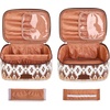 image:imageWrangler Travel Makeup Bag 2pcs Set Cosmetic Bag with Makeup Brush Holder  Portable Make Up OrganizerLarge Toiletry Bag with Divider and Handle for WomenAztecCoffee