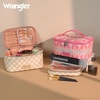 image:imageWrangler Travel Makeup Bag 2pcs Set Cosmetic Bag with Makeup Brush Holder  Portable Make Up OrganizerLarge Toiletry Bag with Divider and Handle for WomenCheckeredBeige