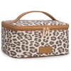 image:imageWrangler Travel Makeup Bag 2pcs Set Cosmetic Bag with Makeup Brush Holder  Portable Make Up OrganizerLarge Toiletry Bag with Divider and Handle for WomenLeopardKhaki