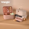 image:imageWrangler Travel Makeup Bag 2pcs Set Cosmetic Bag with Makeup Brush Holder  Portable Make Up OrganizerLarge Toiletry Bag with Divider and Handle for WomenLight Pink