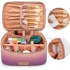image:imageWrangler Travel Makeup Bag 2pcs Set Cosmetic Bag with Makeup Brush Holder  Portable Make Up OrganizerLarge Toiletry Bag with Divider and Handle for WomenPurple