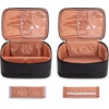image:imageWrangler Travel Makeup Bag 2pcs Set Cosmetic Bag with Makeup Brush Holder  Portable Make Up OrganizerLarge Toiletry Bag with Divider and Handle for WomenBlack