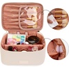 image:imageWrangler Travel Makeup Bag 2pcs Set Cosmetic Bag with Makeup Brush Holder  Portable Make Up OrganizerLarge Toiletry Bag with Divider and Handle for WomenSolid Beige