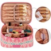 image:imageWrangler Travel Makeup Bag 2pcs Set Cosmetic Bag with Makeup Brush Holder  Portable Make Up OrganizerLarge Toiletry Bag with Divider and Handle for WomenAztecPink