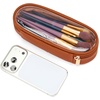 image:imageWrangler Travel Makeup Bag 2pcs Set Cosmetic Bag with Makeup Brush Holder  Portable Make Up OrganizerLarge Toiletry Bag with Divider and Handle for WomenLight Brown