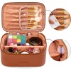 image:imageWrangler Travel Makeup Bag 2pcs Set Cosmetic Bag with Makeup Brush Holder  Portable Make Up OrganizerLarge Toiletry Bag with Divider and Handle for WomenLight Brown