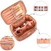 image:imageWrangler Travel Makeup Bag 2pcs Set Cosmetic Bag with Makeup Brush Holder  Portable Make Up OrganizerLarge Toiletry Bag with Divider and Handle for WomenAztecBrown