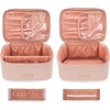 image:imageWrangler Travel Makeup Bag 2pcs Set Cosmetic Bag with Makeup Brush Holder  Portable Make Up OrganizerLarge Toiletry Bag with Divider and Handle for WomenLight Pink