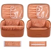 image:imageWrangler Travel Makeup Bag 2pcs Set Cosmetic Bag with Makeup Brush Holder  Portable Make Up OrganizerLarge Toiletry Bag with Divider and Handle for WomenLight Brown