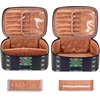 image:imageWrangler Travel Makeup Bag 2pcs Set Cosmetic Bag with Makeup Brush Holder  Portable Make Up OrganizerLarge Toiletry Bag with Divider and Handle for WomenAztecBlue
