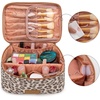 image:imageWrangler Travel Makeup Bag 2pcs Set Cosmetic Bag with Makeup Brush Holder  Portable Make Up OrganizerLarge Toiletry Bag with Divider and Handle for WomenLeopardKhaki