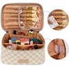 image:imageWrangler Travel Makeup Bag 2pcs Set Cosmetic Bag with Makeup Brush Holder  Portable Make Up OrganizerLarge Toiletry Bag with Divider and Handle for WomenCheckeredBeige