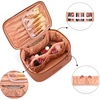 image:imageWrangler Travel Makeup Bag 2pcs Set Cosmetic Bag with Makeup Brush Holder  Portable Make Up OrganizerLarge Toiletry Bag with Divider and Handle for WomenLight Brown