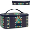 image:imageWrangler Travel Makeup Bag 2pcs Set Cosmetic Bag with Makeup Brush Holder  Portable Make Up OrganizerLarge Toiletry Bag with Divider and Handle for WomenAztecBlue