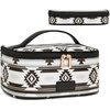 image:imageWrangler Travel Makeup Bag 2pcs Set Cosmetic Bag with Makeup Brush Holder  Portable Make Up OrganizerLarge Toiletry Bag with Divider and Handle for WomenAztecBlack