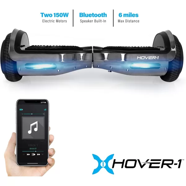 Hover-1 Chrome Electric Hoverboard | 6MPH Top Speed, 6 Mile Range, 4.5HR Full-Charge, Built-In Bluetooth Speaker, Rider Modes: Beginner to Expert