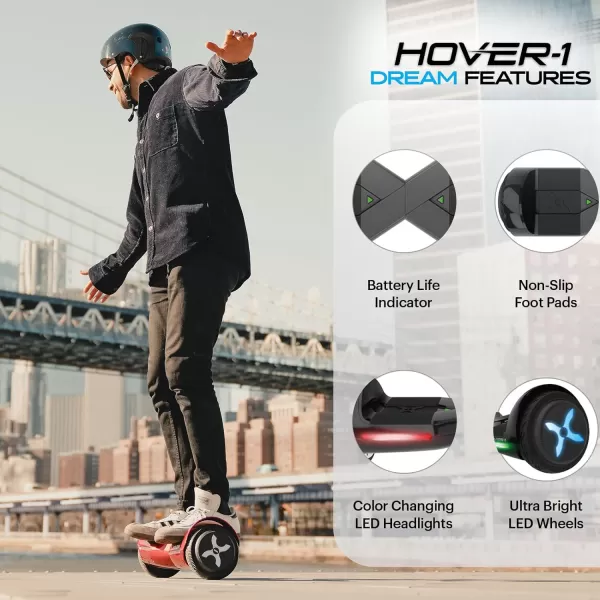 Hover-1 Dream Electric Hoverboard | 7MPH Top Speed, 6 Mile Range, Long Lasting Lithium-Ion Battery, 5HR Full Charge, Rider Modes: Beginner to Expert