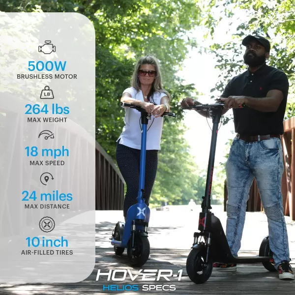 Hover-1 Helios Electric Folding Scooter, 18 MPH Top Speed, 24 Mile Range, 500 Watts Max Power, 10” Pneumatic Tires, Rear Disc Brakes, and Dual Front Suspension