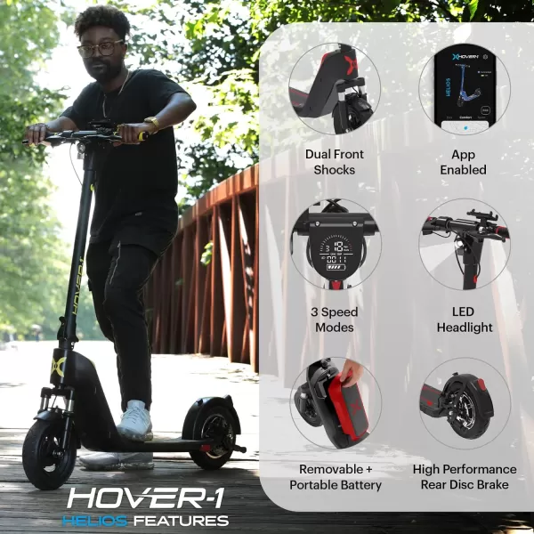 Hover-1 Helios Electric Folding Scooter, 18 MPH Top Speed, 24 Mile Range, 500 Watts Max Power, 10” Pneumatic Tires, Rear Disc Brakes, and Dual Front Suspension