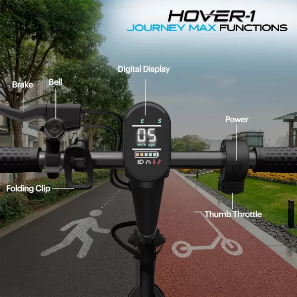 Hover-1 Journey 2.0 Max Foldable Electric Scooter for Adults with 350W/700W Brushless Motor, 15-19 mph Max Speed, 16-26 Mile Range, 8.5” Air-Filled Tires, Hill Climber