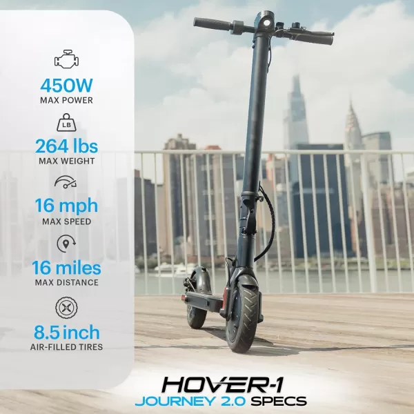 Hover-1 Journey 2.0 Max Foldable Electric Scooter for Adults with 350W/700W Brushless Motor, 15-19 mph Max Speed, 16-26 Mile Range, 8.5” Air-Filled Tires, Hill Climber