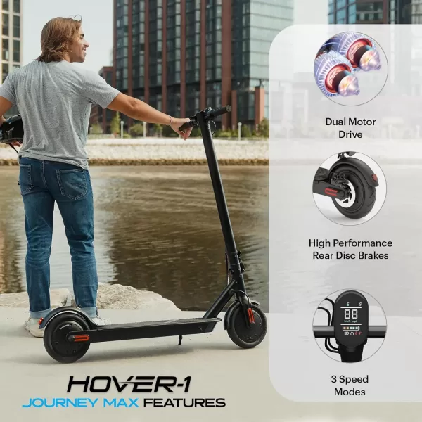 Hover-1 Journey 2.0 Max Foldable Electric Scooter for Adults with 350W/700W Brushless Motor, 15-19 mph Max Speed, 16-26 Mile Range, 8.5” Air-Filled Tires, Hill Climber