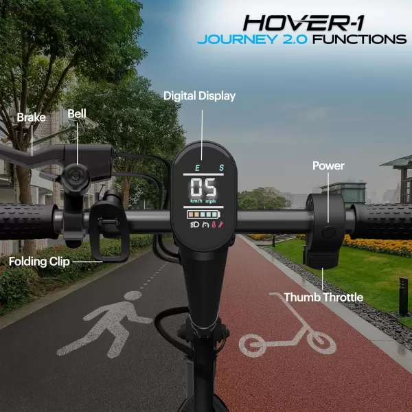 Hover-1 Journey 2.0 Max Foldable Electric Scooter for Adults with 350W/700W Brushless Motor, 15-19 mph Max Speed, 16-26 Mile Range, 8.5” Air-Filled Tires, Hill Climber