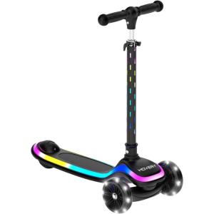 imageHover1 Chroma Folding Kick Scooter for Kids with Multicolor Wheel Lights 3 Front Wheels Rear Foot Brake and 110 LB Weight CapacityBlack