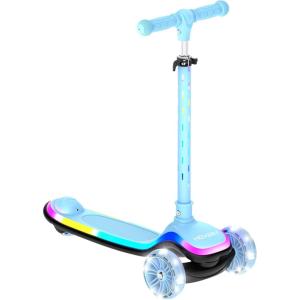 imageHover1 Chroma Folding Kick Scooter for Kids with Multicolor Wheel Lights 3 Front Wheels Rear Foot Brake and 110 LB Weight CapacityBlue