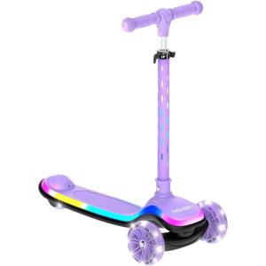 imageHover1 Chroma Folding Kick Scooter for Kids with Multicolor Wheel Lights 3 Front Wheels Rear Foot Brake and 110 LB Weight CapacityPurple