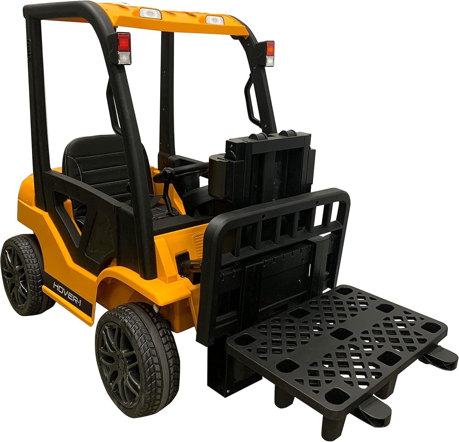 imageHover1 My First Forklift Electric Forklift with Ridein Controls Remote Control Liftable Fork Gears Storage Trunk and Pallet YellowBlack Large