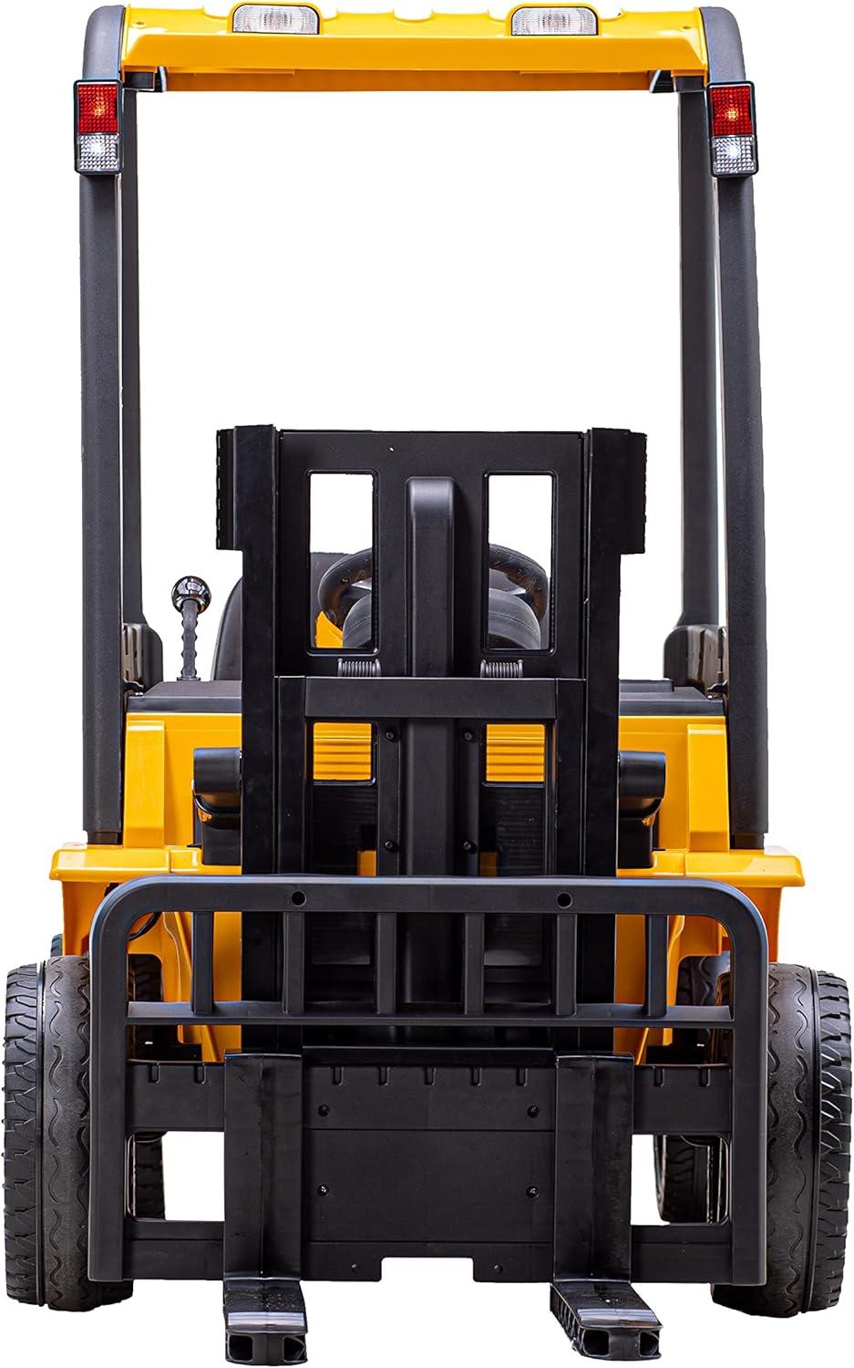 imageHover1 My First Forklift Electric Forklift with Ridein Controls Remote Control Liftable Fork Gears Storage Trunk and Pallet YellowBlack Large
