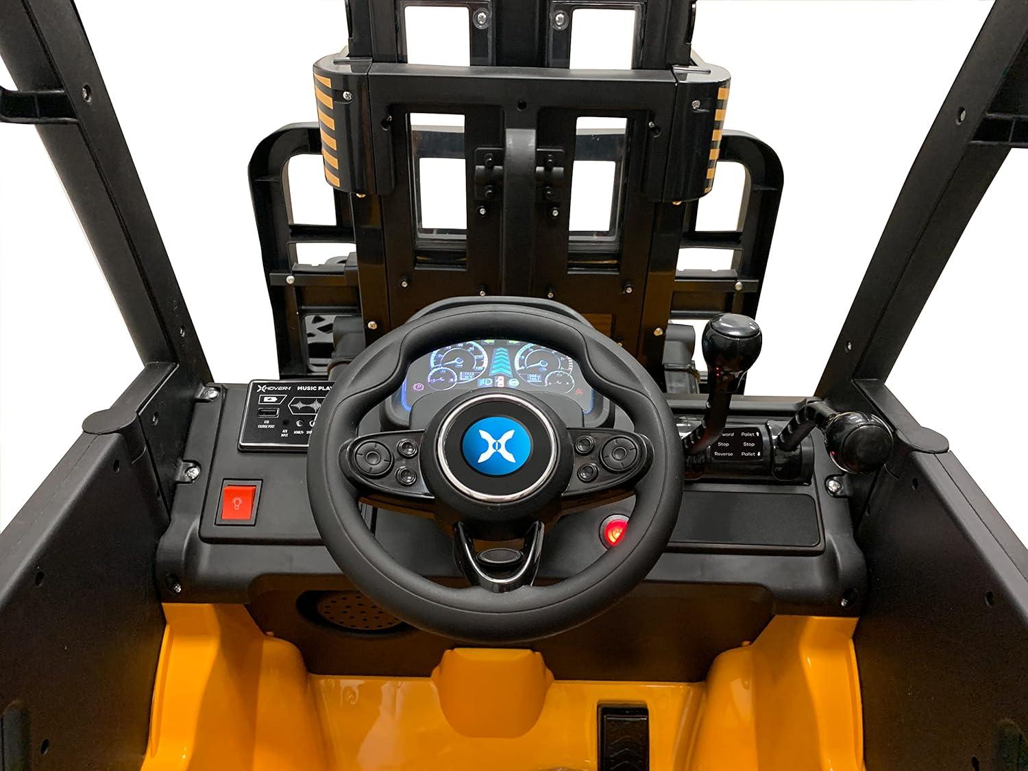 imageHover1 My First Forklift Electric Forklift with Ridein Controls Remote Control Liftable Fork Gears Storage Trunk and Pallet YellowBlack Large